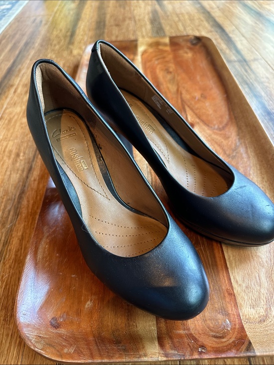 Clarks Shoes - Clarks Black Leather Low Block Heel